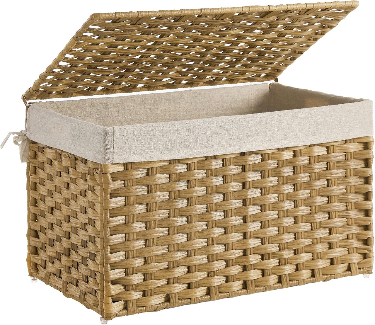 Cufar de depozitare / cos cu model ratan 65L, Songmics, 55.5x34x34 cm, max 30 kg, bumbac/fier/plastic, natural - imagine 7